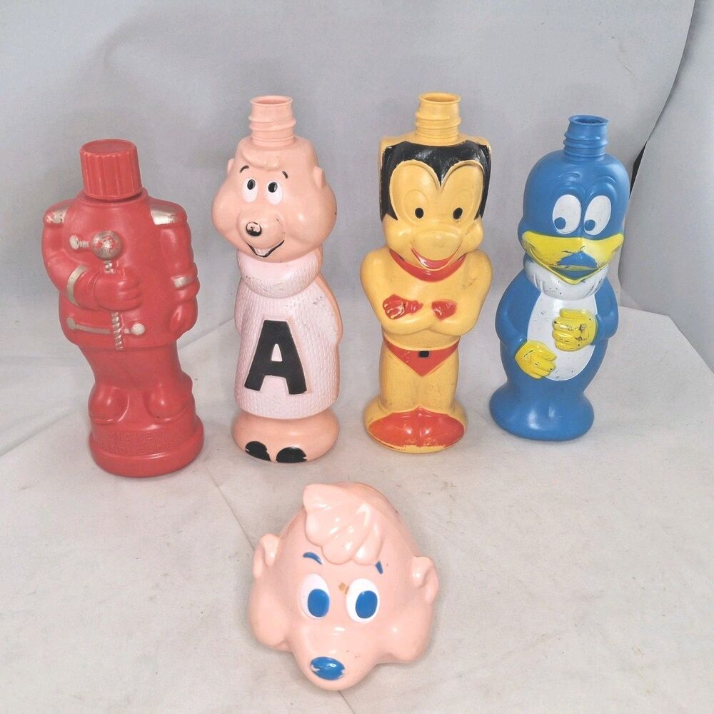 Soaky Bubble Bath Lot of 4 Mighty Mouse Woody Alvin Chipmunk Mickey Body Vintage